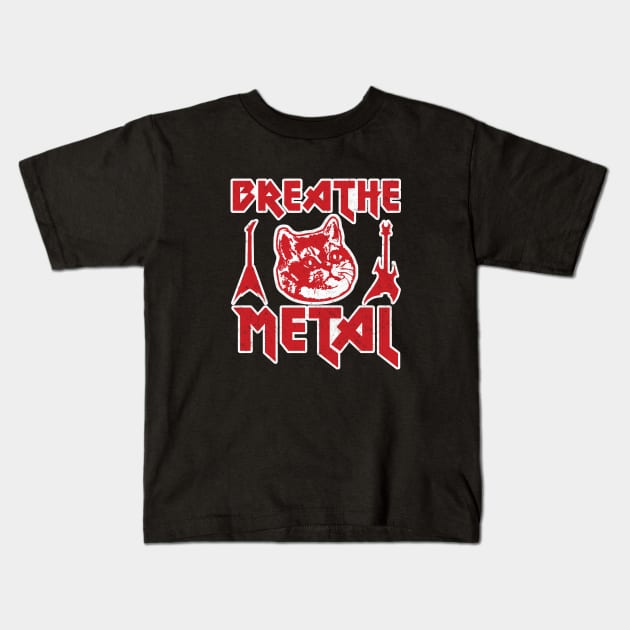 Death Metal Heavy Breathing Cat Kids T-Shirt by Electrovista